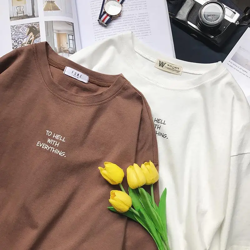 

2021 Summer Women T-shirts Short Sleeve Fashion Letter graphic Print Lady Tops Streetwear harajuku Solid Elegant Chic Female Tee