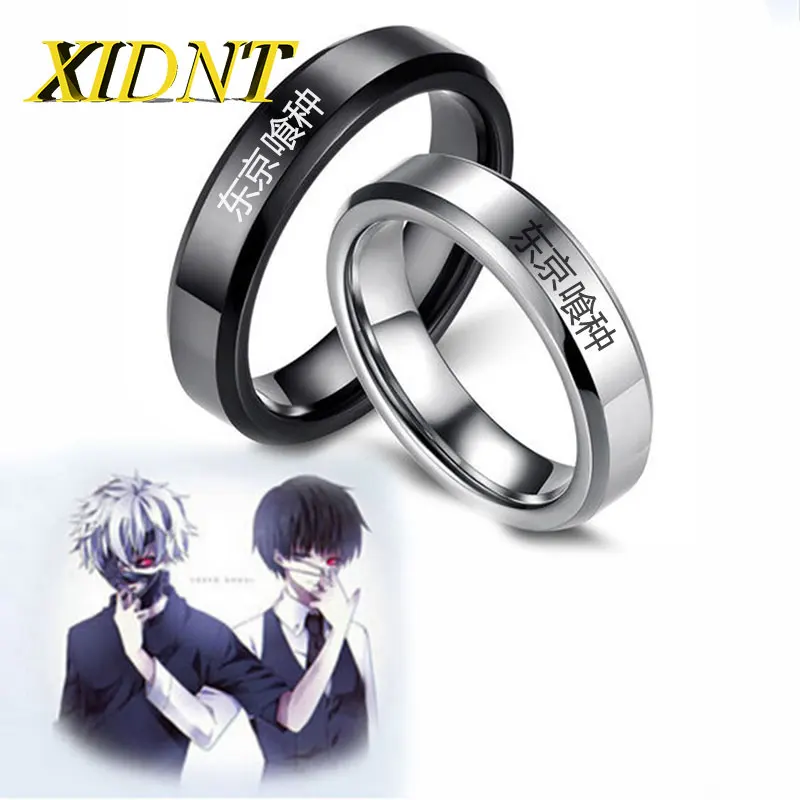 

XIDNT Japanese Cartoon Anime Tokyo Ghoul Cosplay 6MM 361L Titanium Steel Silver Black Men's Ring Party Popular Movie Gift