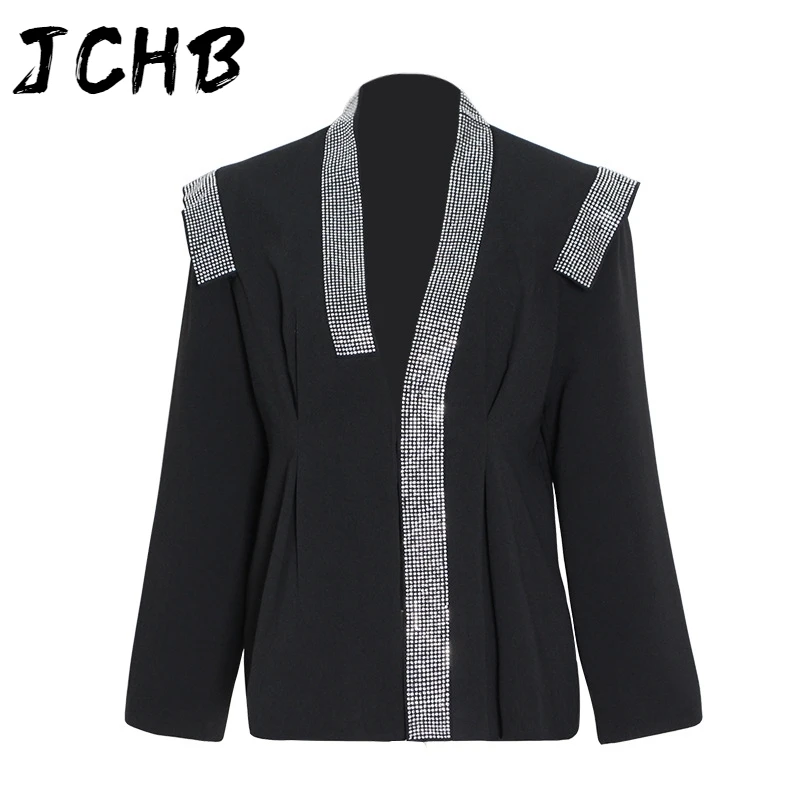 

JCHB 2021 new spring and autumn fashion women clothes notched collar full sleeves bling spliced single breasted blazer