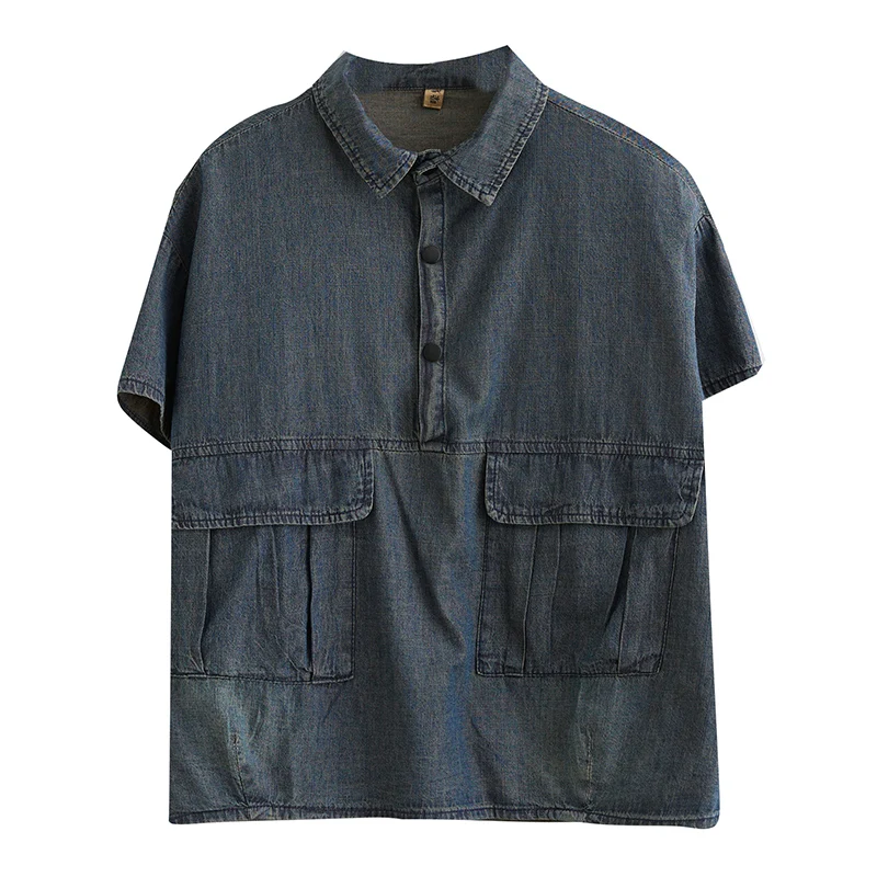 

Max LuLu Korean Fashion 2021 Summer Ladies Denim Black Blouses Women Buttons Short Sleeve Shirts Female Vintage Oversized Tops