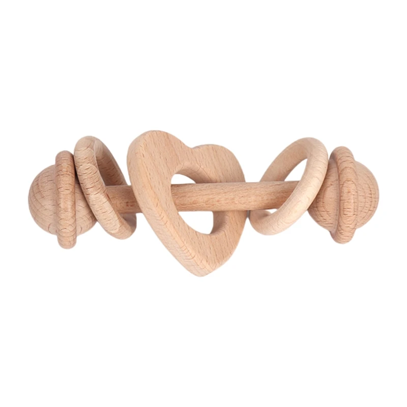 

Baby Wooden Beech Teether Bell Rattle Ring Soother Molar Toddler Teething Nursing Toy Shower Gifts