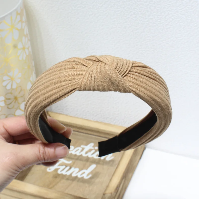 

Fashion Women Simple Striped Cotton Knitting Headband Solid Cross Knotted Hairband Wide Comfortable Head Hoop Holder Multi Color