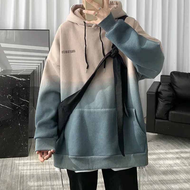 

New Gradients Korean Men Hoodies 2021 Autumn Winter New Men's Hooded Sweatshirts Fashion Man Streetwear Casual Pullovers