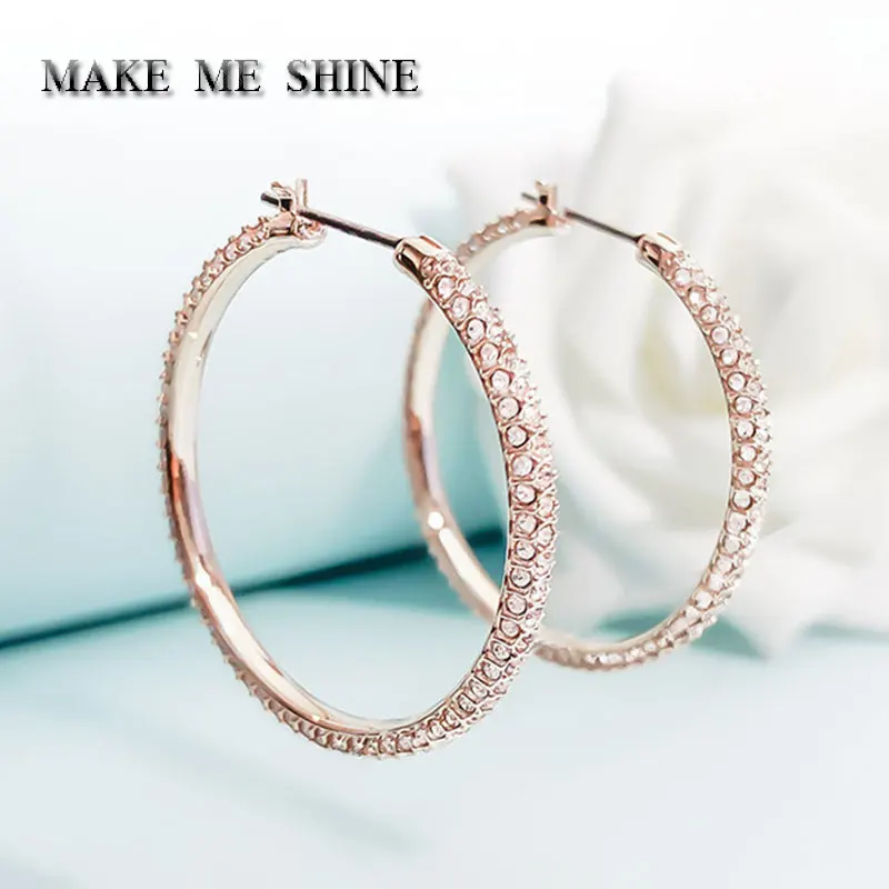 Высокое качество SWA новые серьги из розового золота обруч большие круглые