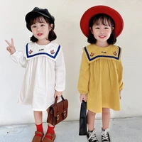 sailor collar style kids dresses for toddler girls long sleeve costume cute embroidery cotton clothes solid dress autumn new