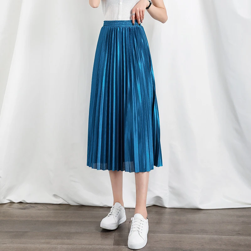 

Women Dress Midiskirt Summer Casual Pleated Skirt High Waist Vintage Long Skirt A Line Trendy High Waist A Line Retro Long Skirt