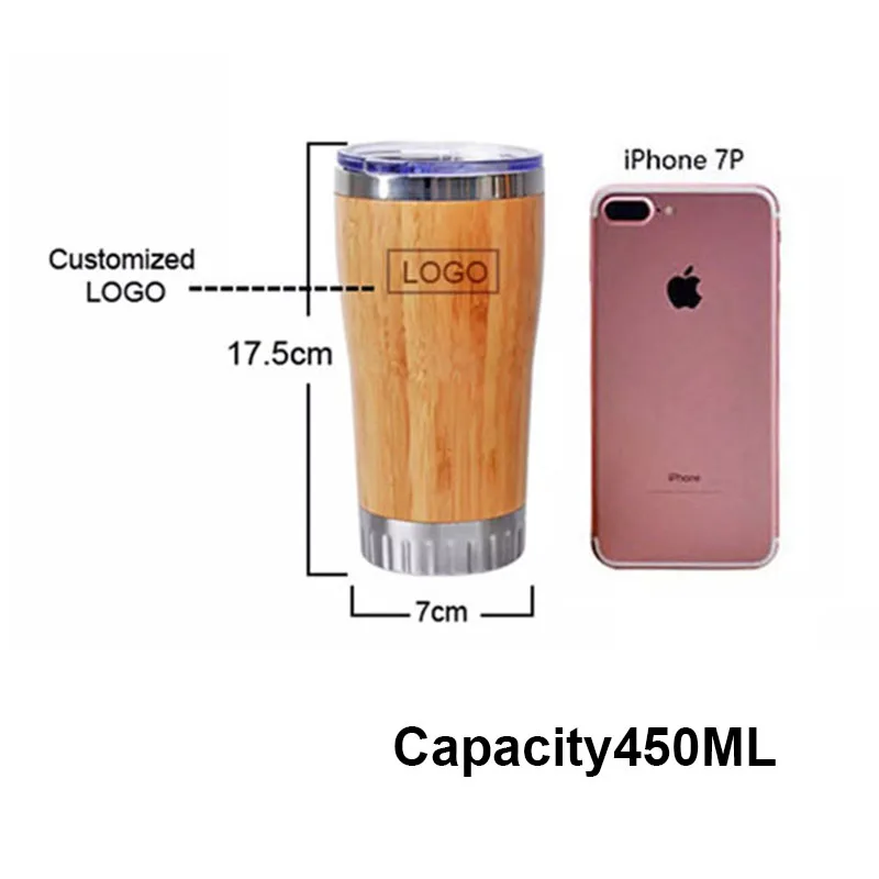 Бамбуковая кофейная чашка 520 мл дорожная кружка из нержавеющей стали для чая и