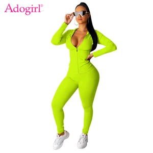 Спортивный костюм Adogirl женский из двух предметов, однотонный свитшот на молнии с длинным рукавом и капюшоном, топ и штаны для фитнеса, повседневная одежда