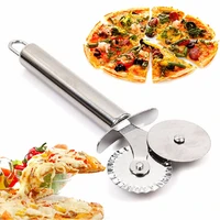 pizza knifes stainless steel double wheel cutter pancake pastry pie slicer cutter pizza knife cake wheels tools