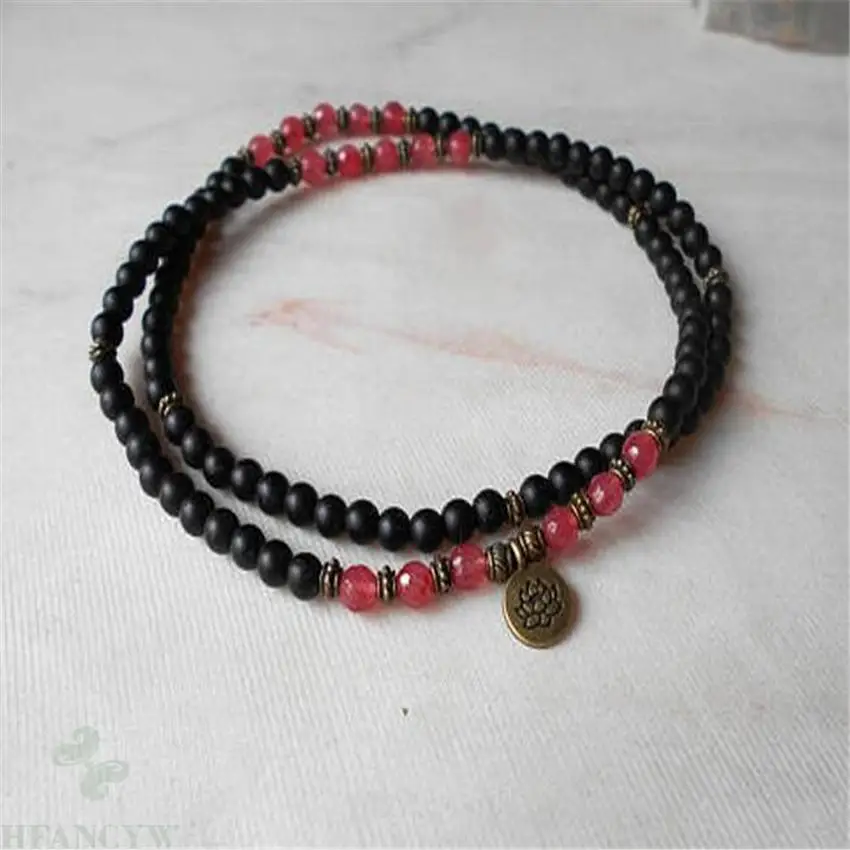 

8mm Frosted obsidian red agate Gemstone 108 beads Mala Bracelet Wrist energy spirituality Lucky Ruyi Unisex pray DIY Chakra