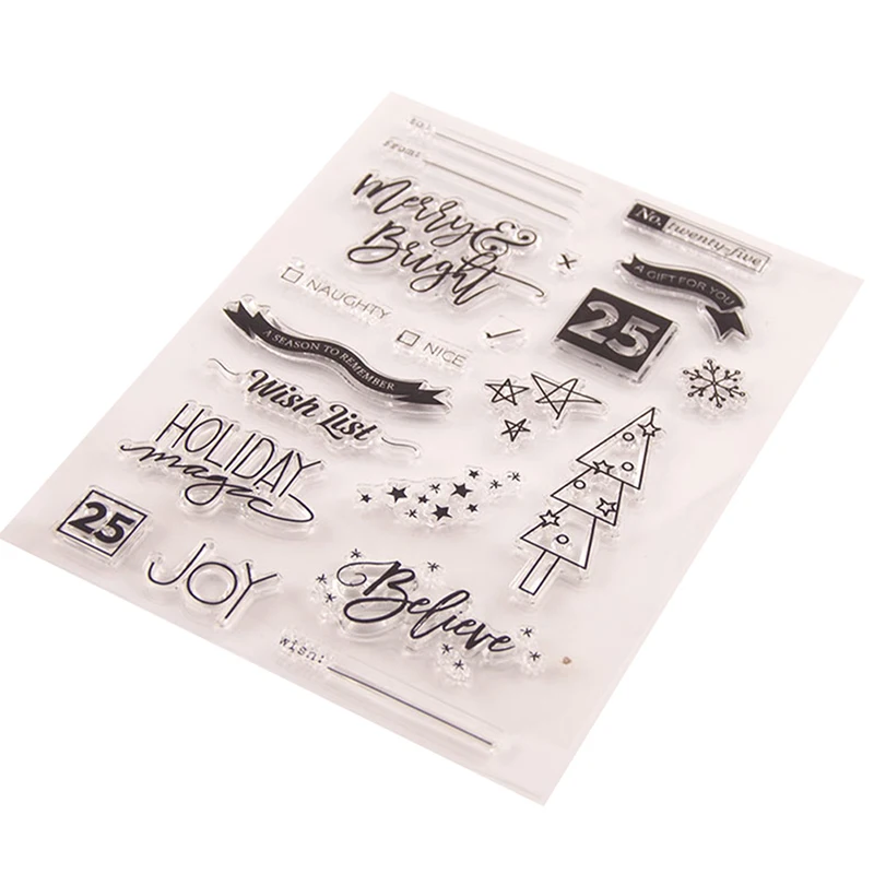 Силиконовый штамп с надписью &quotMerry Christmas&quot прозрачный резиновый в виде оленя для