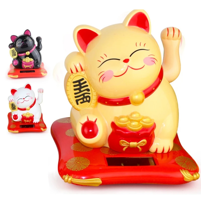 Solar Electric Cute Lucky Cat Ornaments Desktop Craft Art Home Shop Hotel Decor | Дом и сад