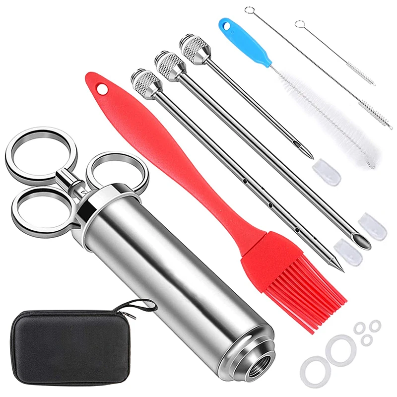 

Отличный чехол для путешествий и сверхмощный шприц для мяса и маринада 2 унции для барбекю, гриля, индейки, 2 унции с 3 иглами