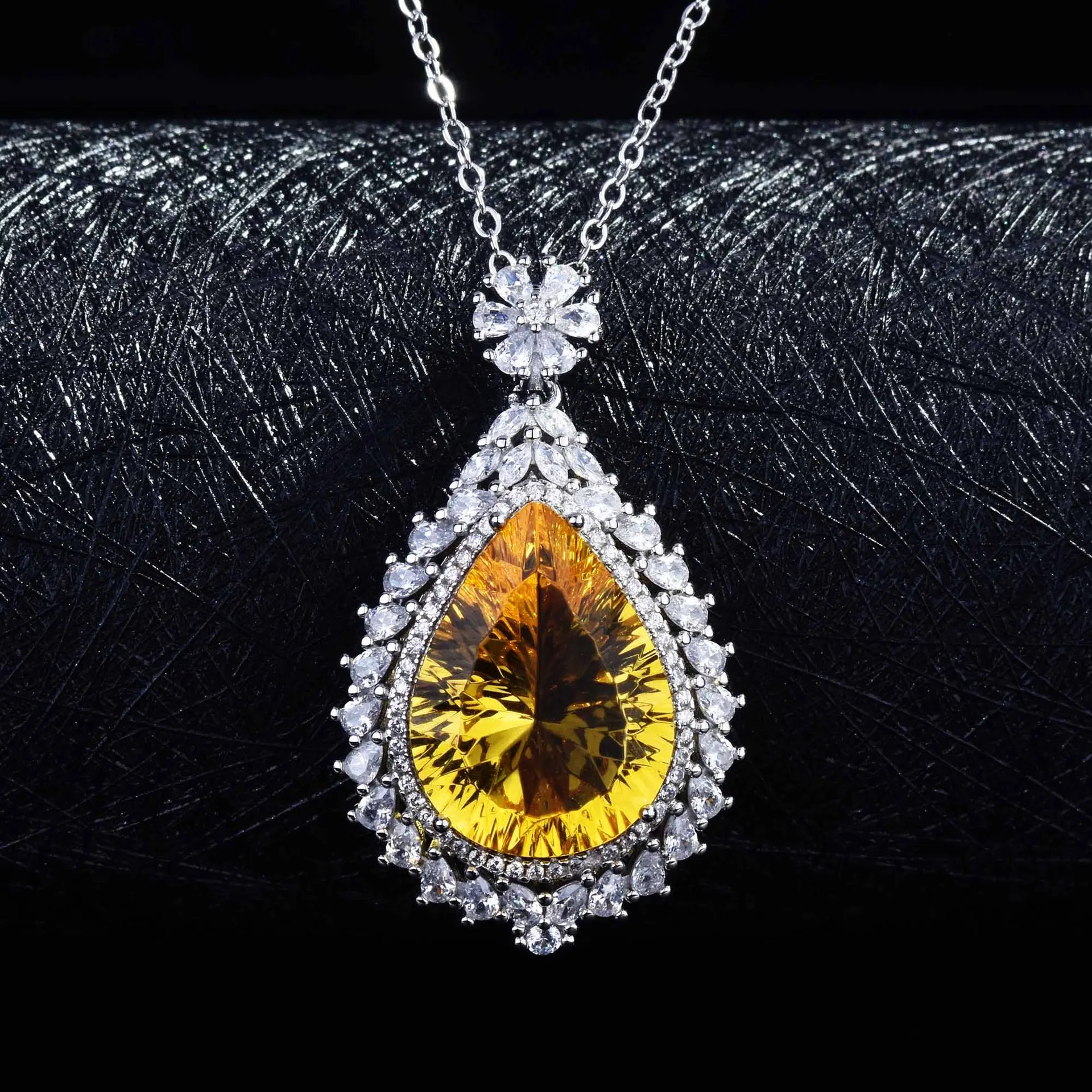 

QTT ожерелье с подвеской в виде капли воды из циркония серебряного цвета с желтым кристаллом ожерелье-цепочка Женская Модная бижутерия подар...