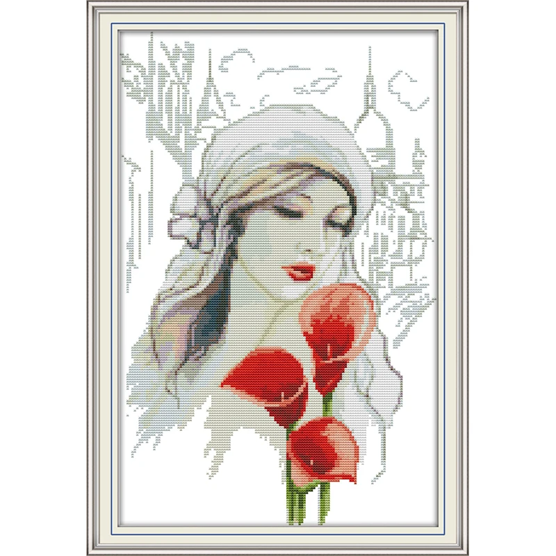 

Everlasting Love Beauty And Calla Chinese Cross Stitch Kits Ecological Cotton Stamped Printed 14CT DIY Gift Christmas Decoration
