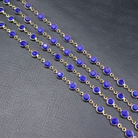 2 meters 6mm blue crystal gold plated copper fashion bezel set chain paperclip neck chain pearl necklace making diy