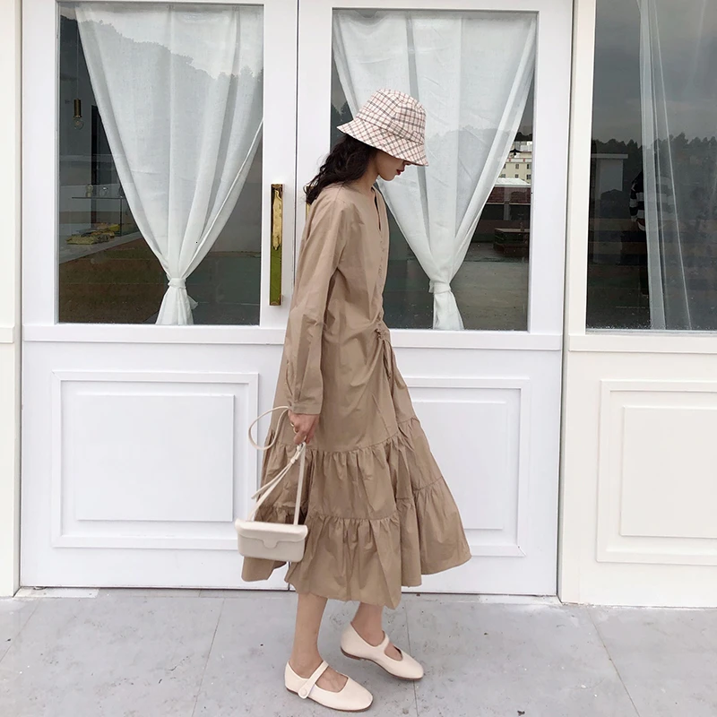 Женское платье на шнурках GALCAUR Повседневное с v-образным вырезом и длинным