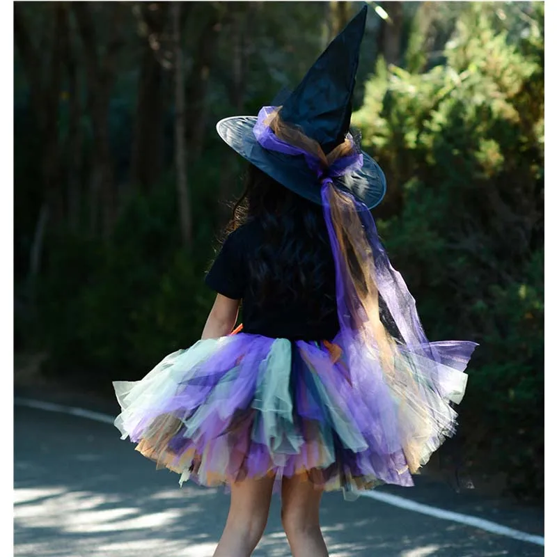Платье-пачка для девочек на Хэллоуин косплей ведьма с шляпой тыквой реквизит