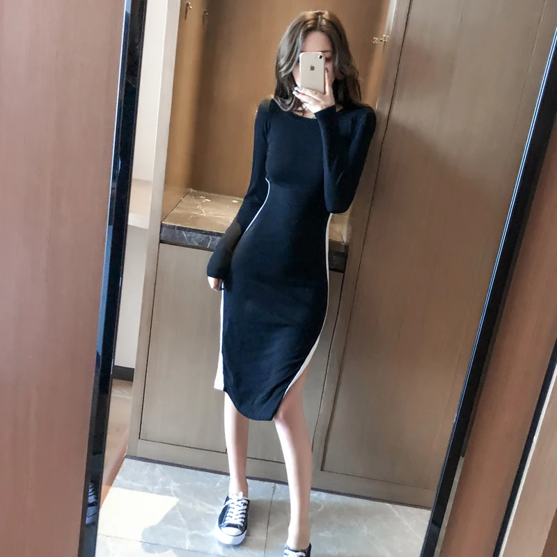 

New Summer 2020, Women's and Calf Dress Slim, While the Side Slit Tight Skirt, Presents a Personalized Trend, Solid Color