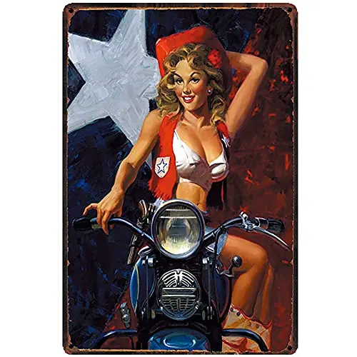 

Free Pintree Original Retro Design Motorcycle and Beautiful Sheriff Tin Metal Signs Wall Art | Thick Tinplate Print Poster Wall