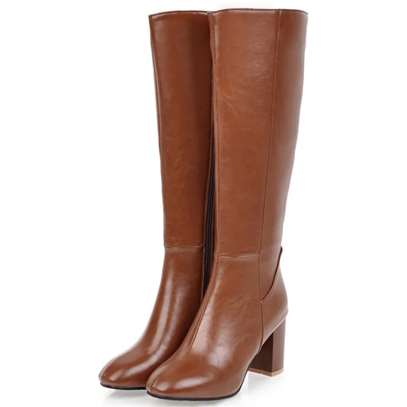 Осенне зимние сапоги больших размеров 34 45 женская обувь на высоком квадратном