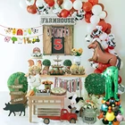 1 комплект, воздушные шарики в виде животных для фермы, прогулки, розовый, свинья, грузовик, экскаватор, баннер для зеленой фермы, товары для украшения на день рождения