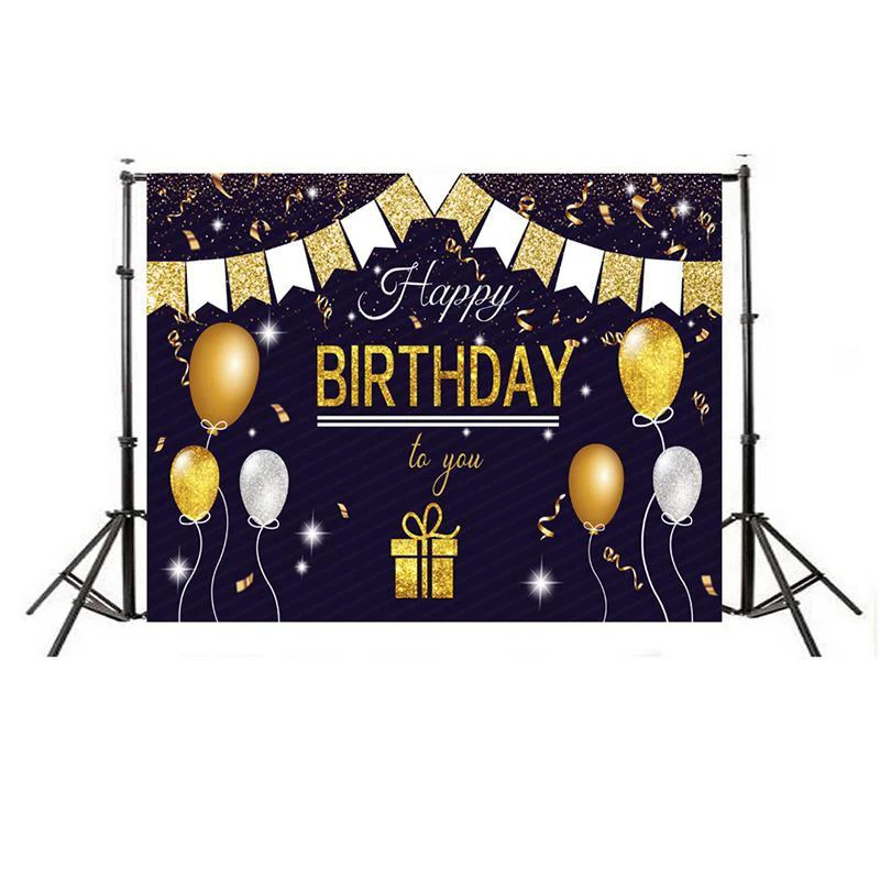 

Happy Birthday Gold Glitter Backdrop For Photography Balloons Party Decoration Photo Studio Props Background Vinyl