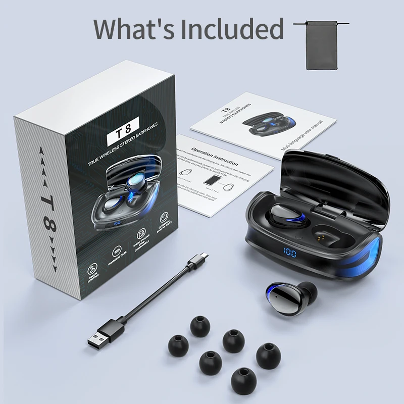 

TWS Wireless Headphones Bluetooth 5.0 Earphone Type-c Charging Case HD Stereo Sports Waterproof Earbuds Headsets With Microphone