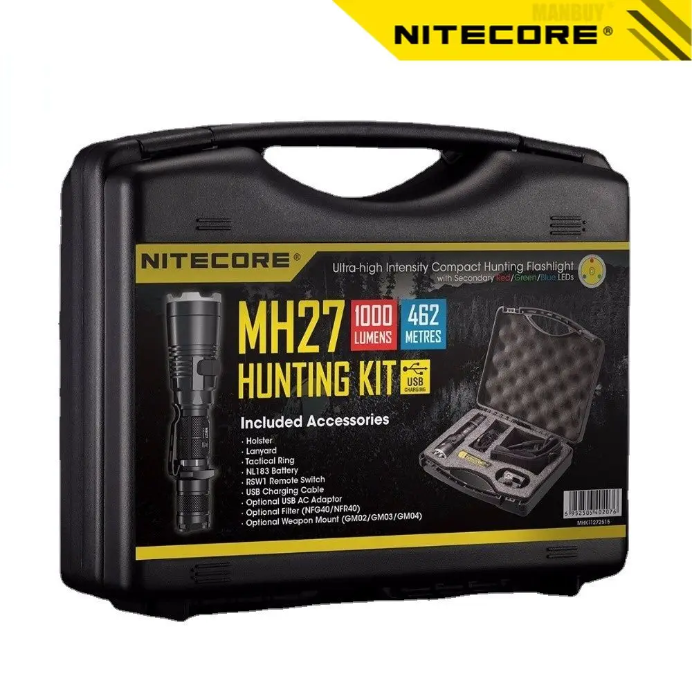 Охотничий набор NITECORE MH27 1000 люмен 4x светодиодов фонарик для улицы снаряжение
