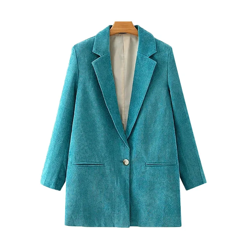

Women Fashion Single Button Corduroy Blazers Coat Vintage Long Sleeve Pockets Female Outerwear Chic Tops