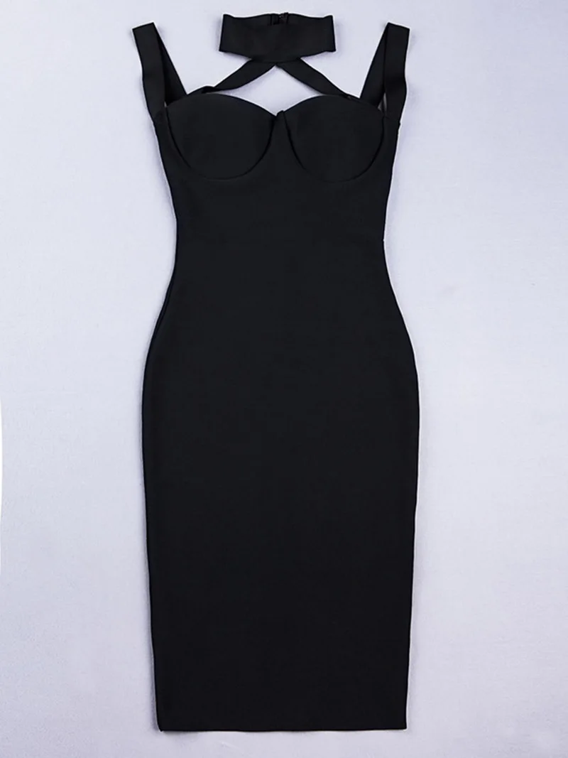 Женское облегающее платье в полоску эластичное футляр с лямкой на шее и открытой