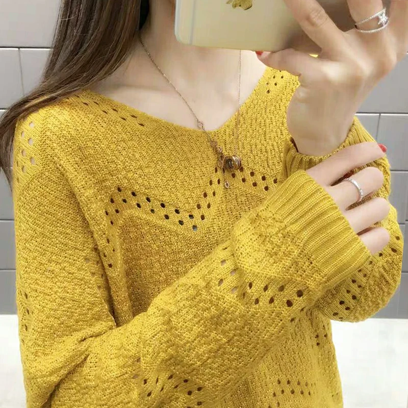 Spring 2021 New Fashion Knitted Women Sweater Long Sleeve V-neck Elegant Clothing Sweaters And Pullovers 5456 50 | Женская одежда