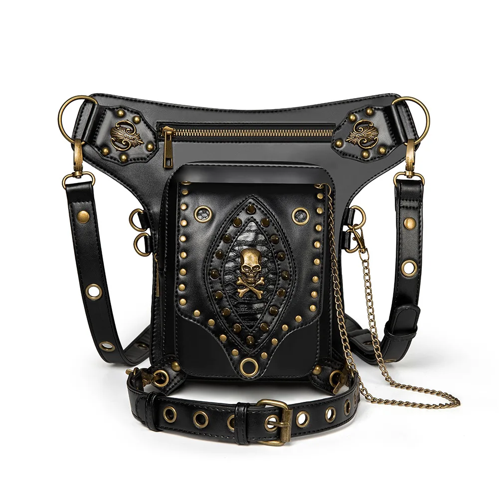 

2021 new Halloween stage bag men and women shoulder messenger bag skull PU outdoor rivet bag