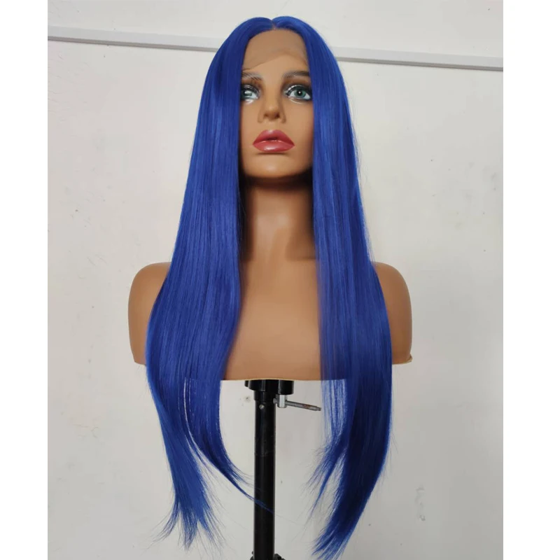 

Blue Lace Front Wig with Natural Hairline Middle Part Synthetic Long Straight Blue lace front Wigs For Women Part Daily Wear