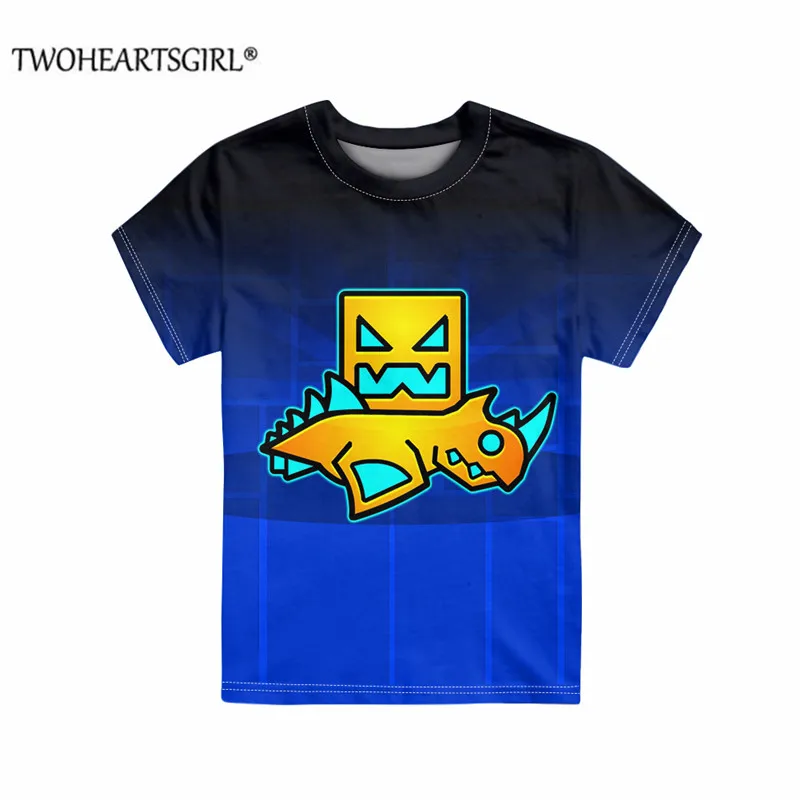 

Funny Geometry Dash T Shirt Cartoon Shirt Boy T-shirt Round Neck Summer Clothing Tee Shirt Printed Tshirt Short Sleeve Top Tee