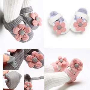 0-16months Adorable Flower Infant Slippers Toddler Baby Boy Girl Knit Crib Shoes Cute Cartoon Anti-slip Pre-walker Baby Slippers