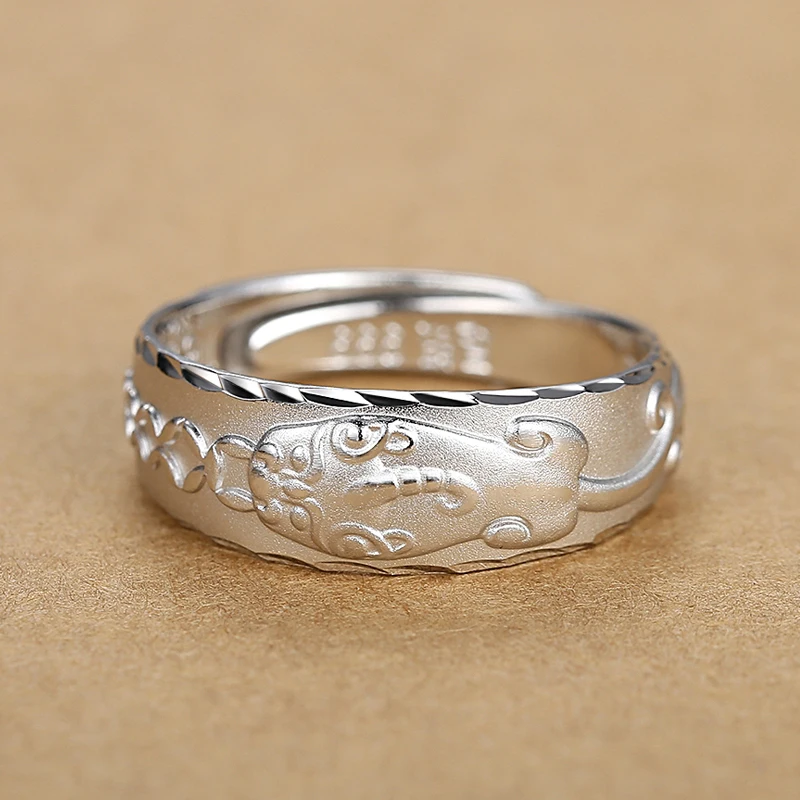 

Lettering Custom 999 Sterling Silver Pi Xiu Men's Ring Domineering Trendy Open Single Index Finger Ring Hip Hop