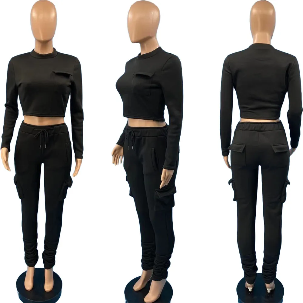 

Women Tracksuit Hollow Out Solid Thicken Stacked Sweatpants Set Casual Drawstring Hoodies Suit