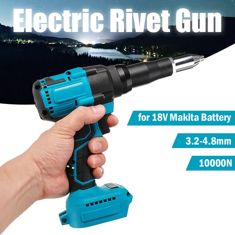 Gun Rivet Tool For Makita 18V Battery (Not Included) Electric Riveter Gun Power Tools Screwdriver 2.4-4.8mm With LED Light