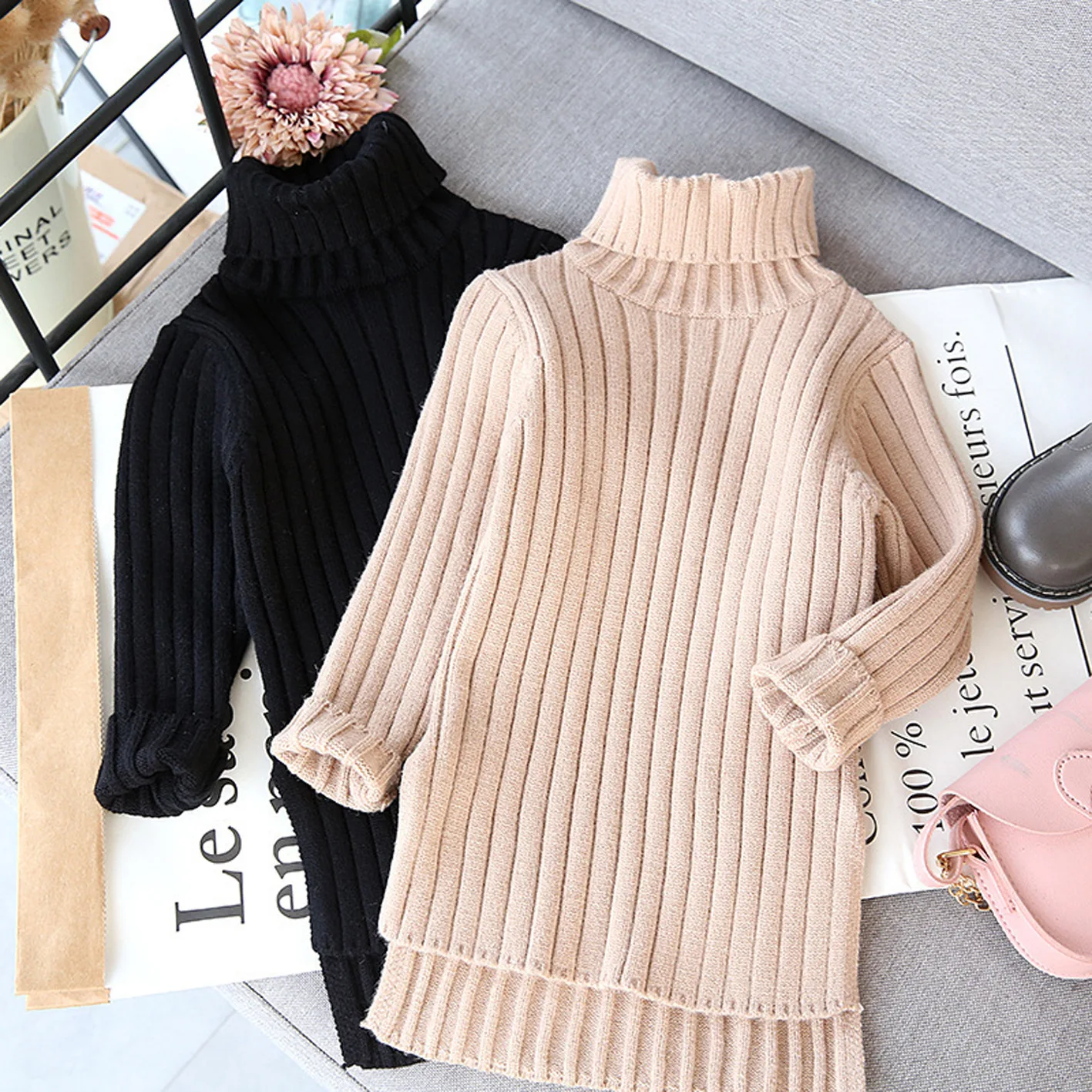 Детская одежда осень зима 2020 Длинные плотные трикотажные рубашки с круглым