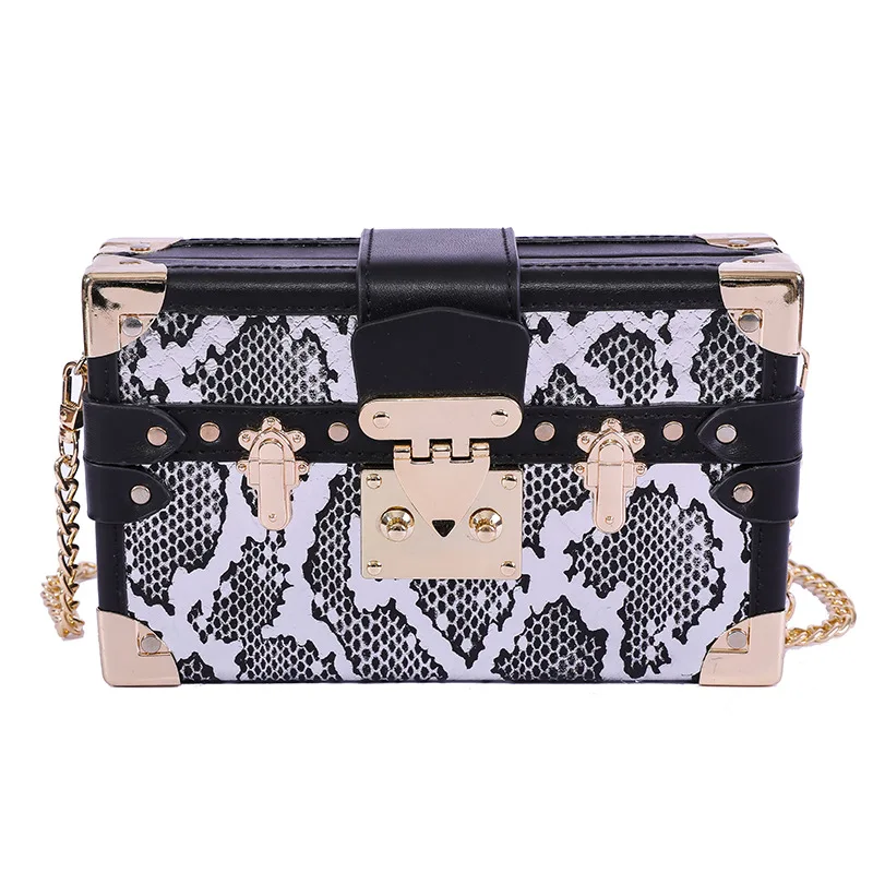 

2021 New Fashion Snake Pattern Box Retro Lock Chain Bag Shoulder Diagonal Small Square Bag Luxury Handbags Women Bags Designer