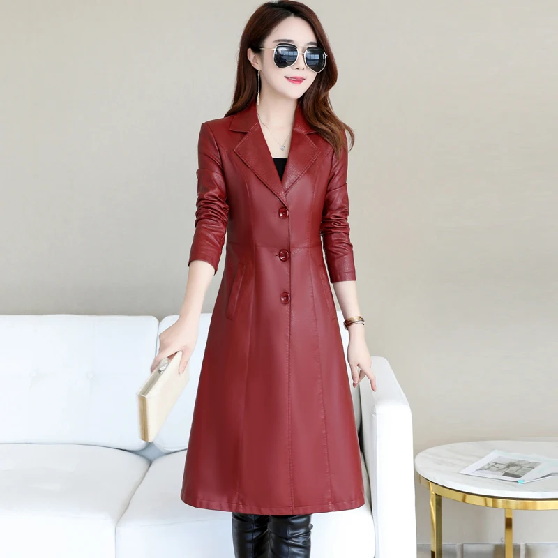 Куртка женская из искусственной кожи брендовый Тренч промытой длинное