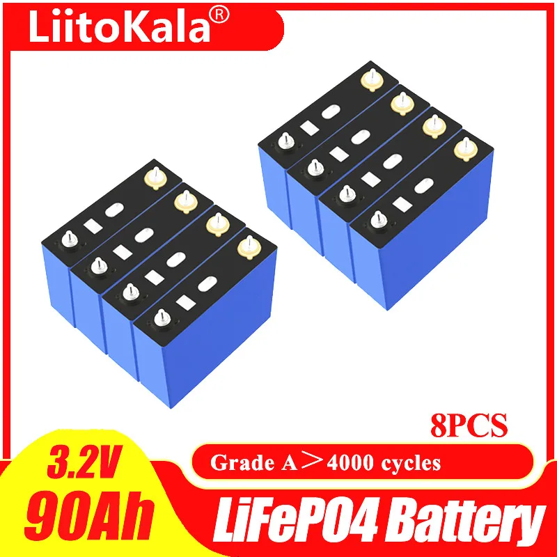 Liitokala-Paquete de batería de 3,2 V, 90Ah, 12V, 24V, 3C, LiFePO4, fosha de litio, 90000mAh, para motor de coche eléctrico y motocicleta, 8 piezas
