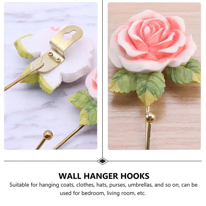 

3pcs Resin Rose Shape Hanging Hooks Home Hole Punch Hooks Decorative Storage Holder