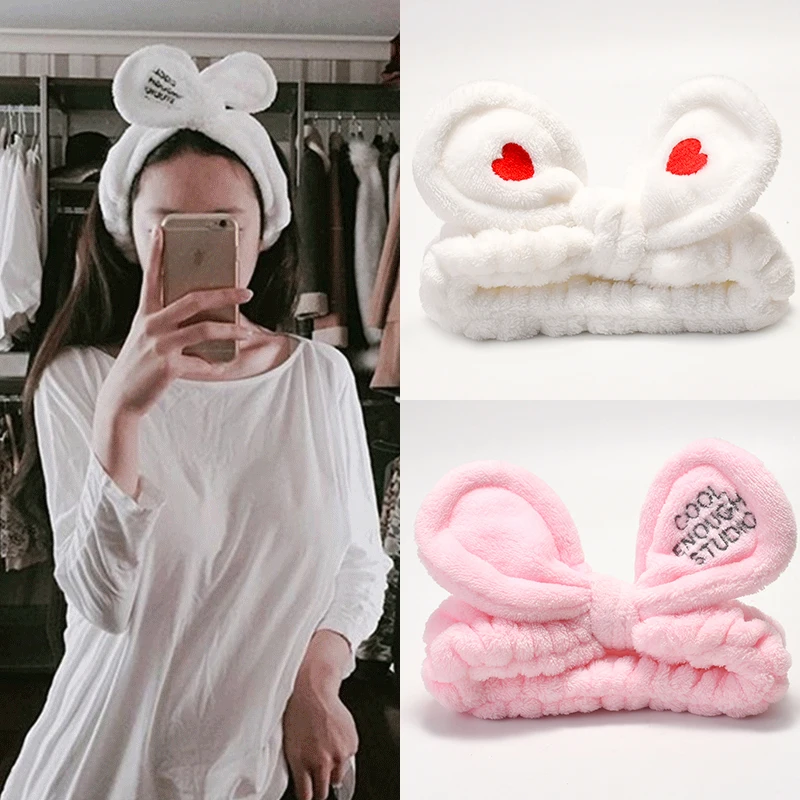 Коралловая бархатная повязка для волос девочек эластичная на голову с заячьими