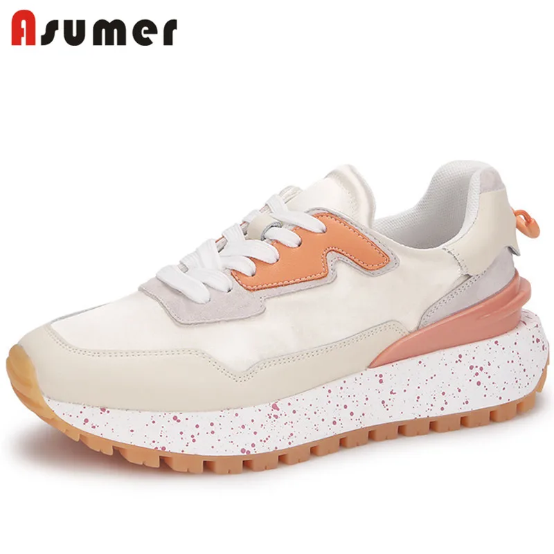 

Кроссовки Asumer женские из натуральной кожи, Повседневная дышащая обувь на плоской платформе, высокие, весна-лето