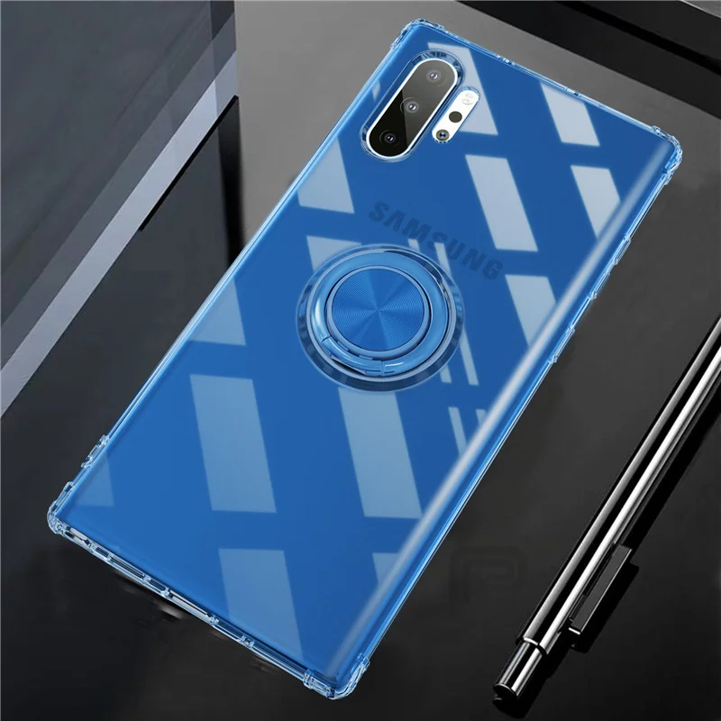 Clear Blue Для samsung Galaxy Note 10 Plus чехол прозрачное эжекторное кольцо мягкое Силиконовое подушка безопасности Чехол для S10 Plus 5G S10e A70 A50 A30 A20 - Цвет: Clear Blue