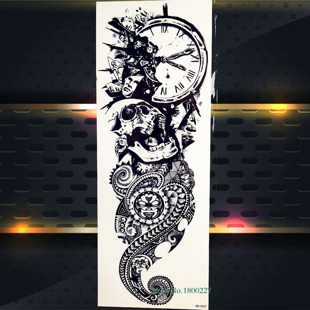 Водонепроницаемый череп розы хна Временные татуировки компас женский Девушка