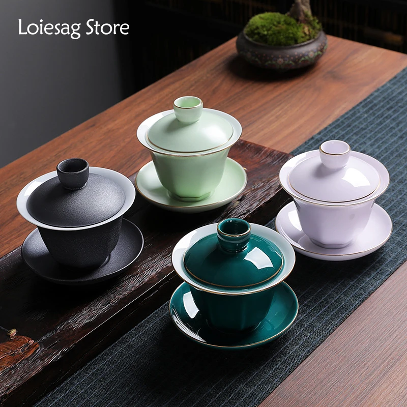 

Керамическая чаша Loiesag с золотым покрытием, 170 мл, для домашнего использования, с надписью Sancai Gaiwan чайный набор кунг-фу, чайная чашка для пузы...