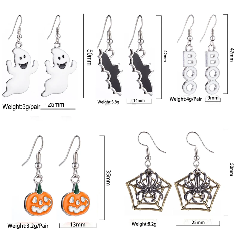 

1 Pairs Halloween Theme Earrings Set Drop Dangle Earrings with Pumpkin Spiderweb Bat Ghost Patterned for Women Girls